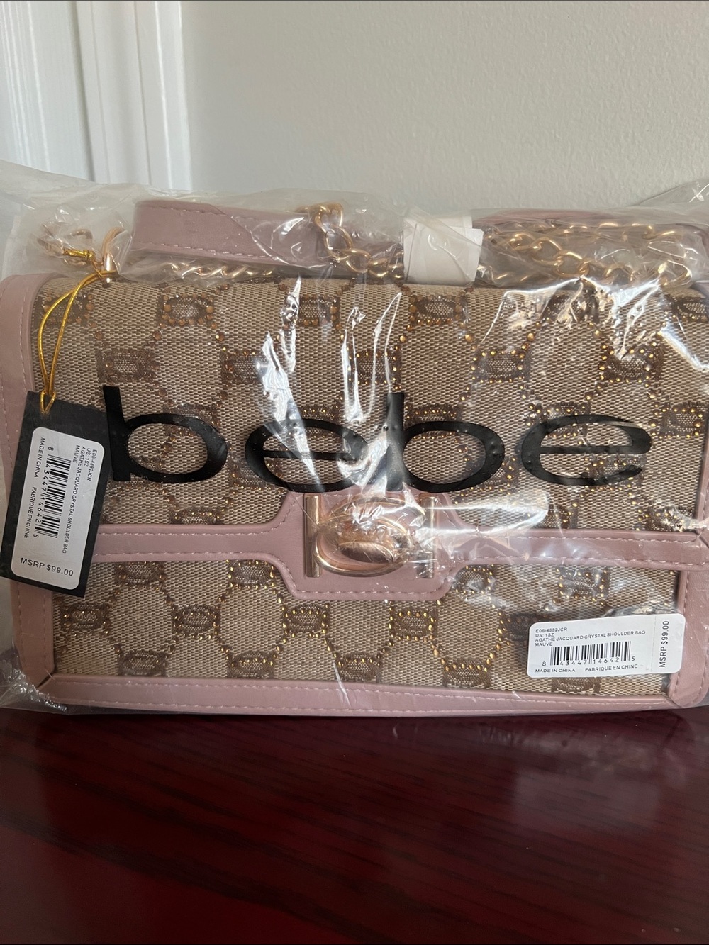 Bebe Jacquard Chrystal and Pink Shoulder Bag